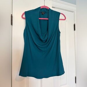 Theory Teal Drape Neck Blouse